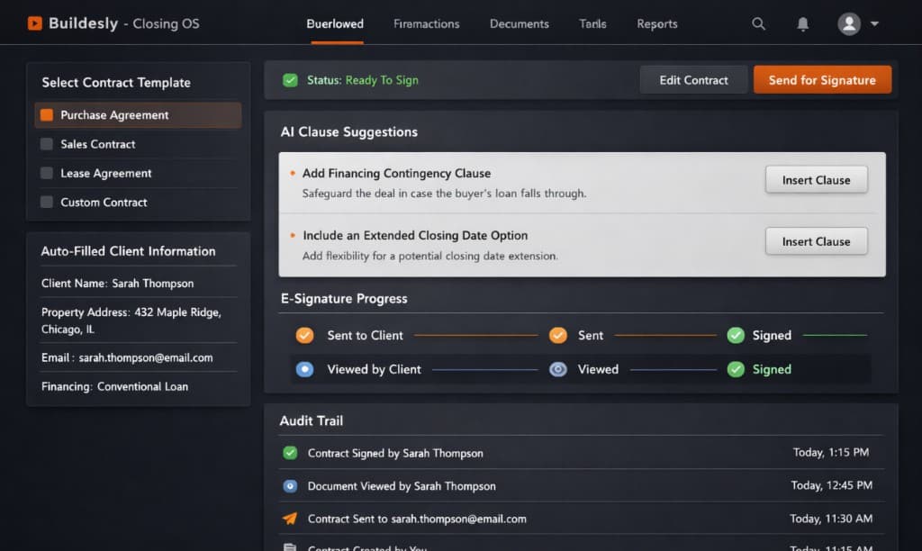 Buildesly contracts and e-signature demo preview